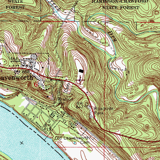 Topographic Map of Leavenworth School, IN