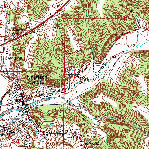 Topographic Map of English School, IN