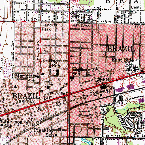 Topographic Map of Brazil High School, IN