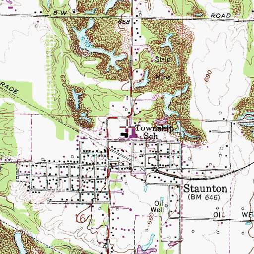 Topographic Map of Staunton High School, IN
