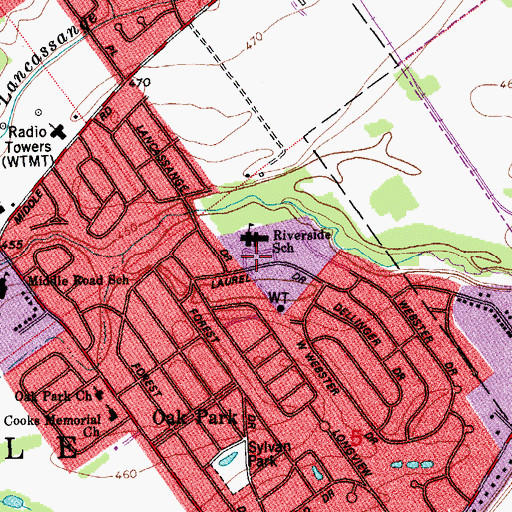 Topographic Map of Riverside Elementary School, IN