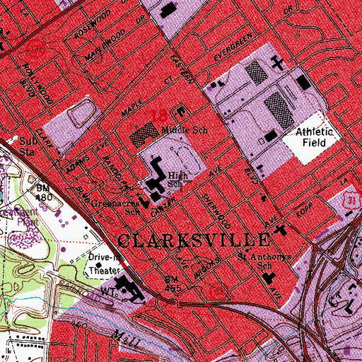 Topographic Map of Clarksville Senior High School, IN