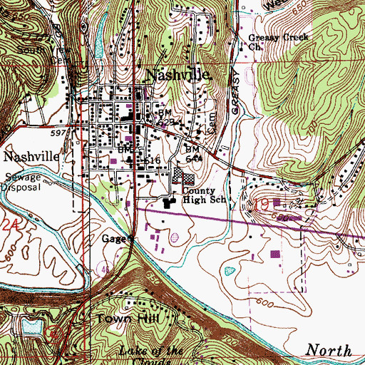 Topographic Map of Brown County High School, IN