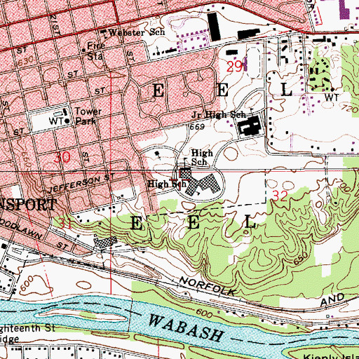 Topographic Map of Logansport Community High School, IN