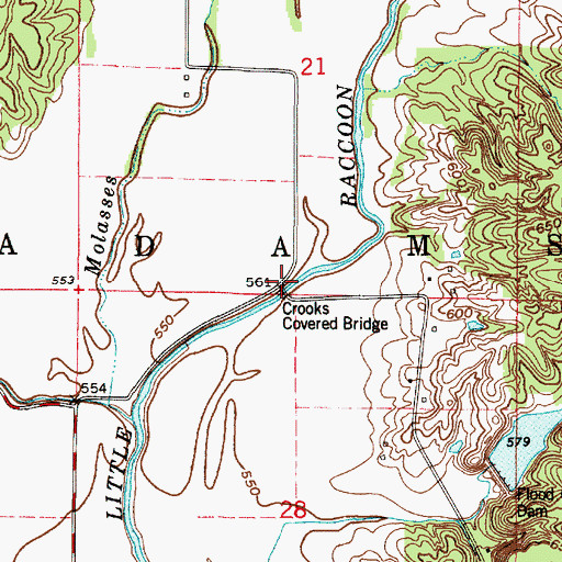 Topographic Map of Crooks Covered Bridge, IN