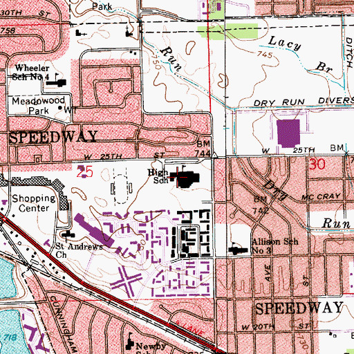 Topographic Map of Elder W Diggs School, IN
