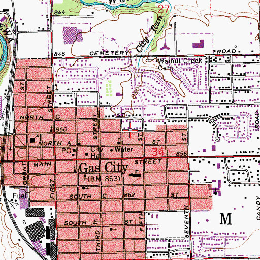 Topographic Map of R J Baskett Middle School, IN