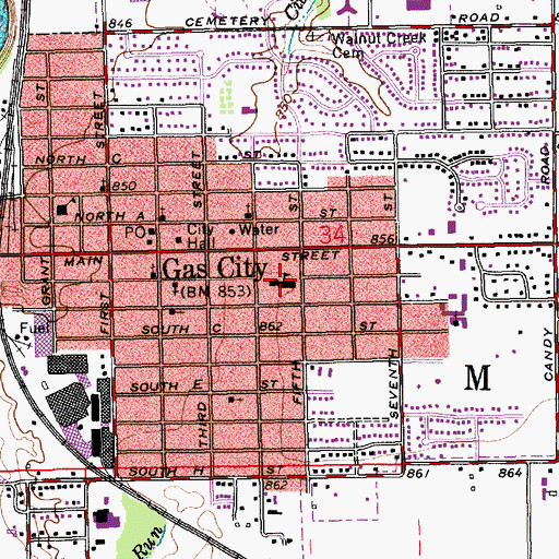 Topographic Map of East Elementary School, IN
