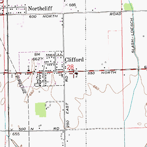 Topographic Map of Cross Cliff Elementary School, IN