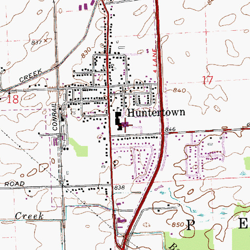 Topographic Map of Huntertown Elementary School, IN