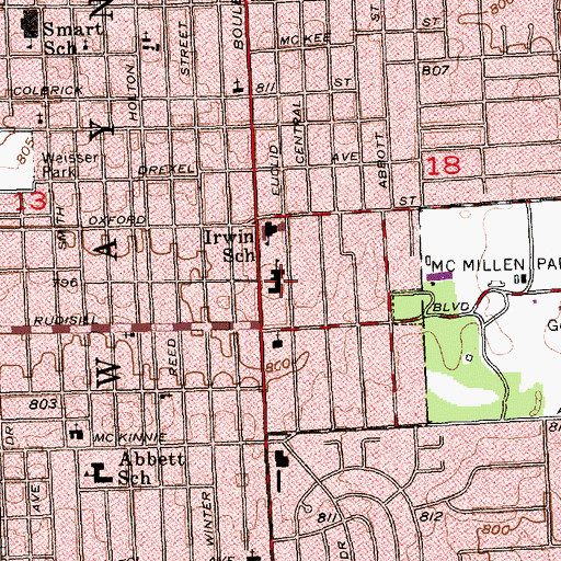 Topographic Map of John S Irwin Elementary School, IN