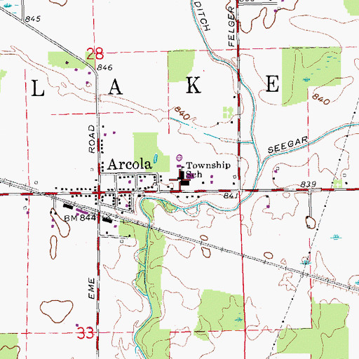 Topographic Map of Arcola Elementary School, IN
