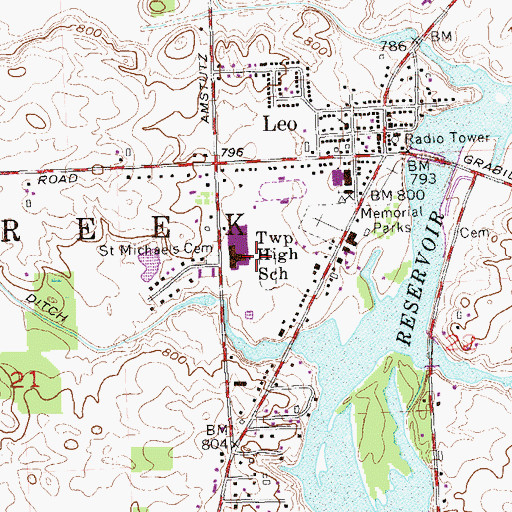 Topographic Map of Leo Junior/Senior High School, IN