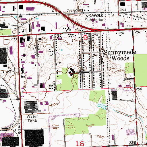 Topographic Map of Sunnymede Elementary School, IN