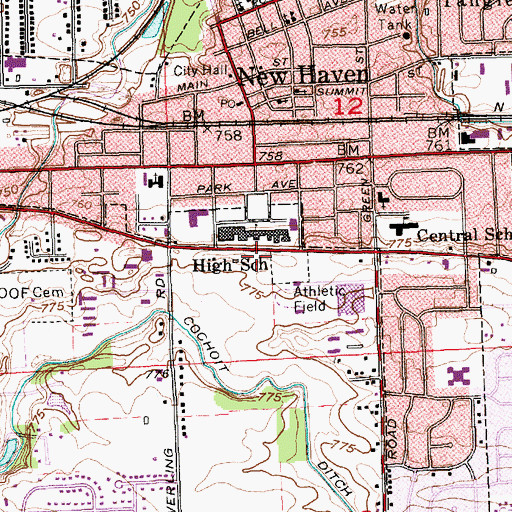 Topographic Map of New Haven High School, IN