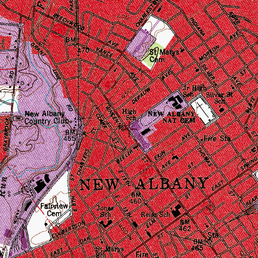 Topographic Map of New Albany Senior High School, IN