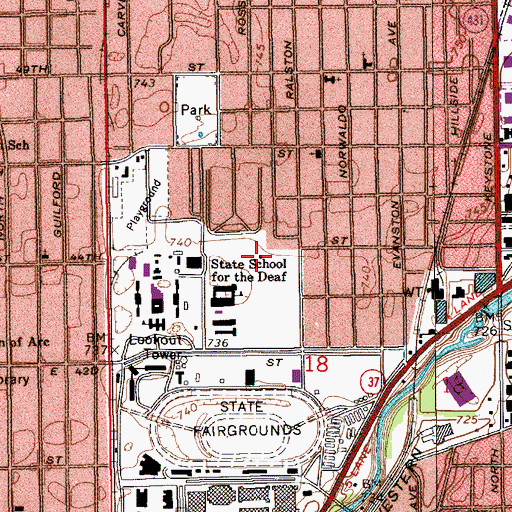 Topographic Map of Indiana School for the Deaf, IN
