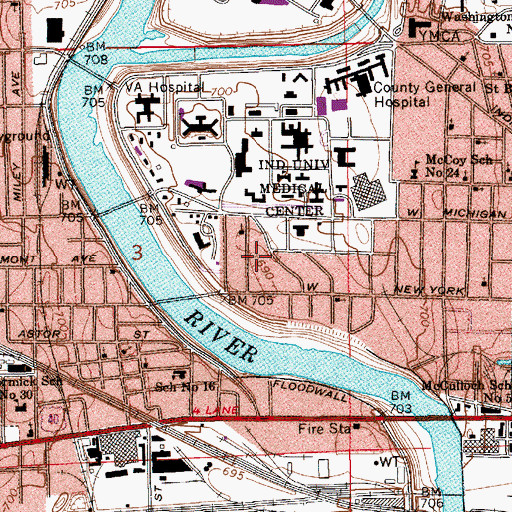 Topographic Map of Indiana University - Purdue University - Indianapolis, IN