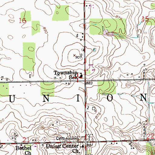 Topographic Map of Union Center Elementary School, IN