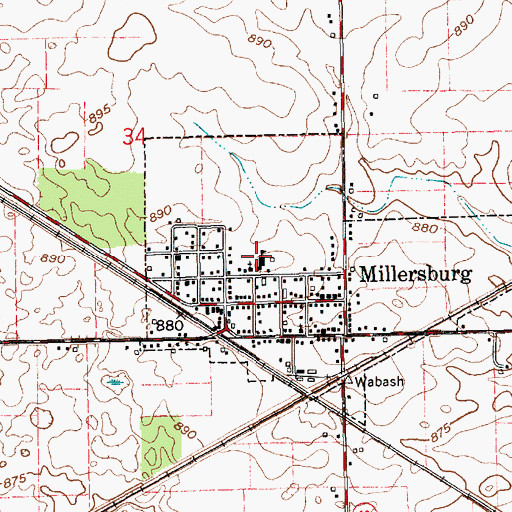 Topographic Map of Millersburg Elementary School, IN