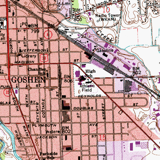 Topographic Map of Goshen High School, IN