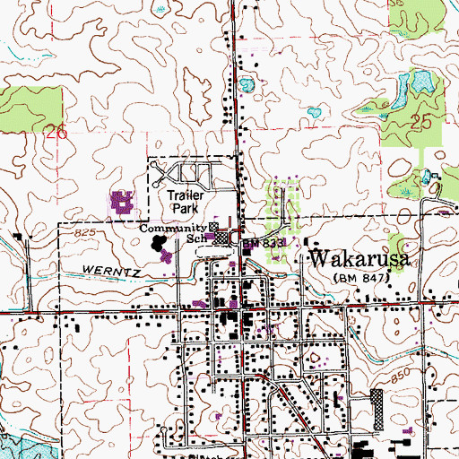 Topographic Map of Wakarusa Elementary and Middle School, IN