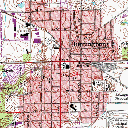 Topographic Map of Huntingburg Middle School, IN