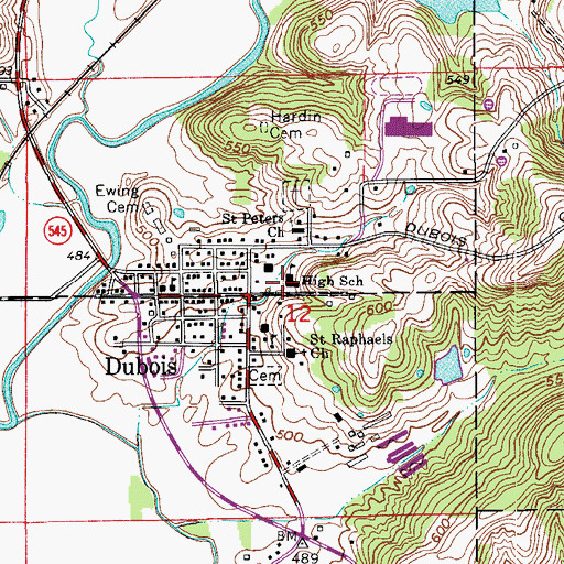 Topographic Map of Northeast Dubois High School, IN