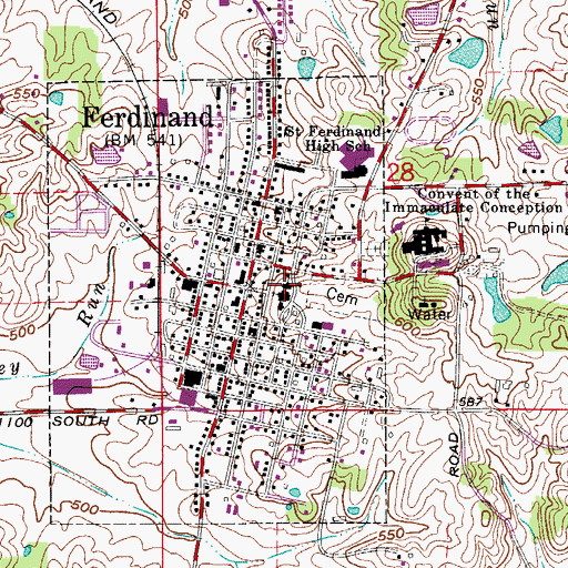 Topographic Map of Ferdinand Consolidated School, IN