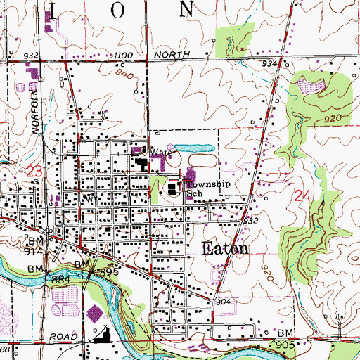 Topographic Map of Eaton Elementary School, IN