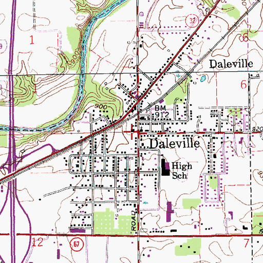 Topographic Map of Daleville Elementary School, IN