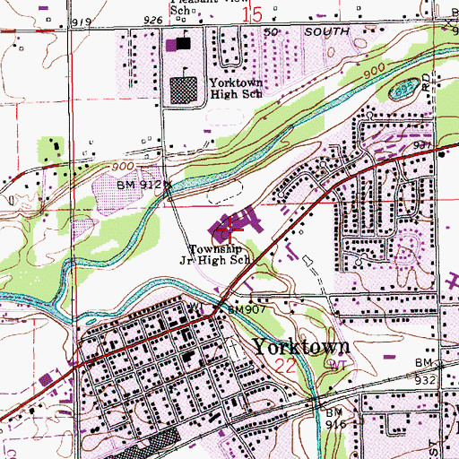 Topographic Map of Yorktown Middle School, IN