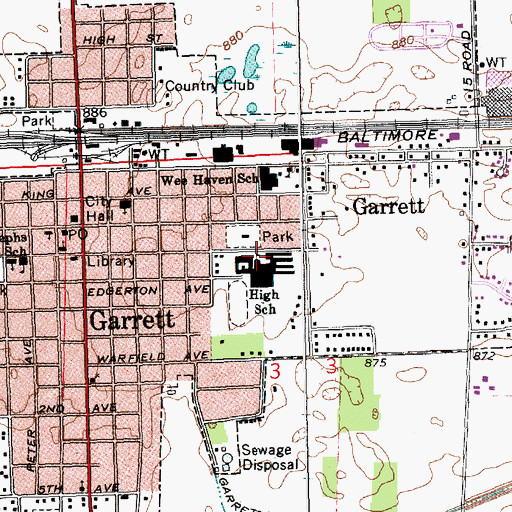 Topographic Map of Garrett High School, IN