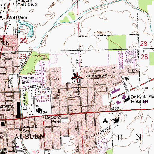 Topographic Map of East Auburn Elementary School, IN