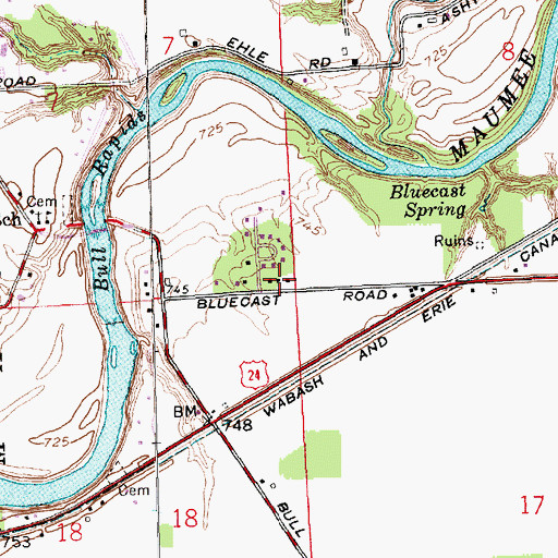 Topographic Map of Bluecast, IN
