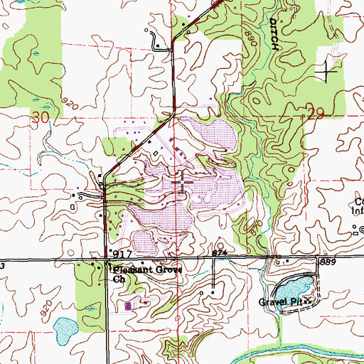 Topographic Map of Shamrock Lakes, IN