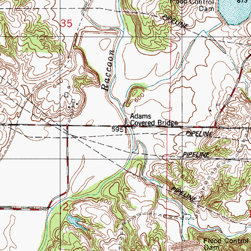 Topographic Map of Adams Covered Bridge (historical), IN