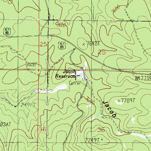 Topographic Map of Jacob Reservoir, AZ