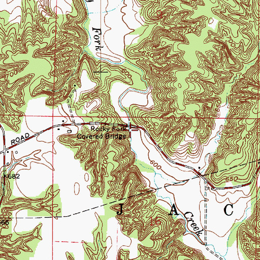 Topographic Map of Rocky Fork Covered Bridge, IN