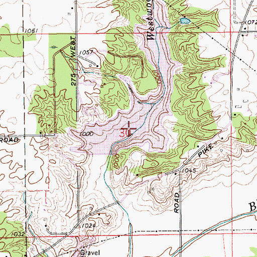 Topographic Map of Westwood Park Reservoir, IN