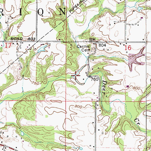 Topographic Map of Dyer Creek, IN