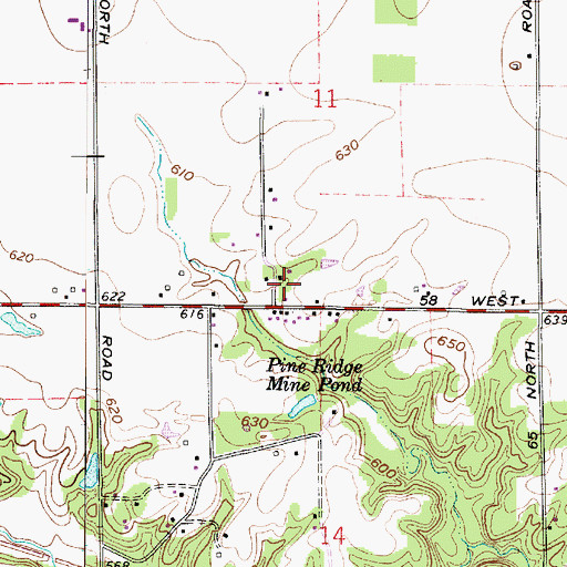 Topographic Map of Pine Ridge, IN