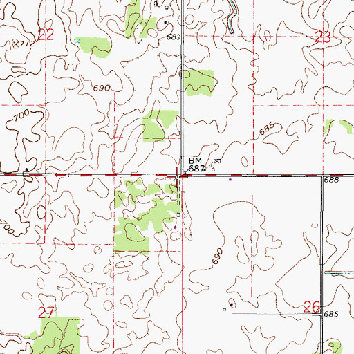 Topographic Map of Rosebud, IN