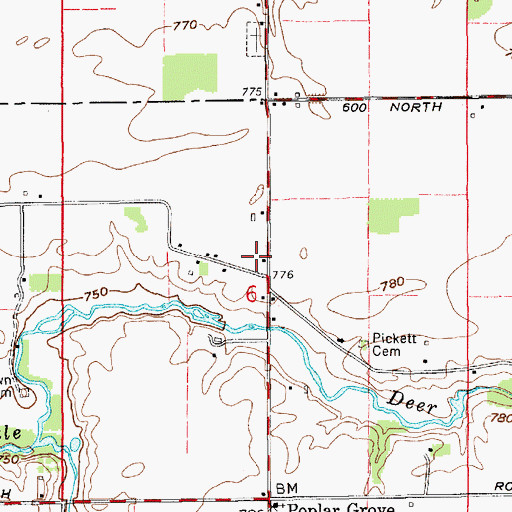 Topographic Map of Poplar Grove, IN