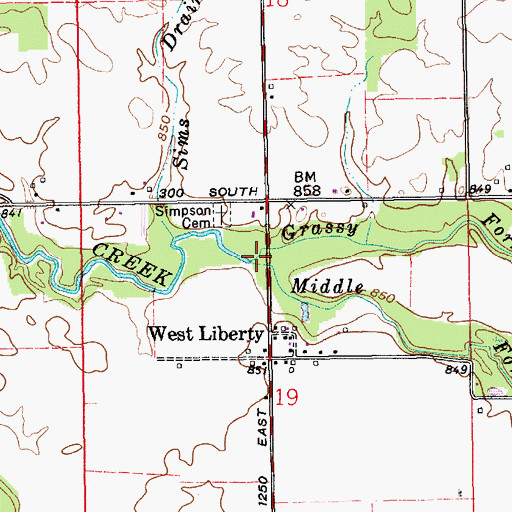 Topographic Map of Middle Fork, IN