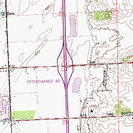 Topographic Map of Interchange 80, IN