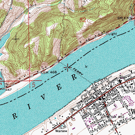 Topographic Map of Warsaw and Florence Ferry, IN