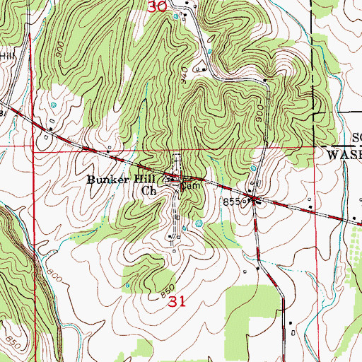 Topographic Map of Bunker Hill, IN