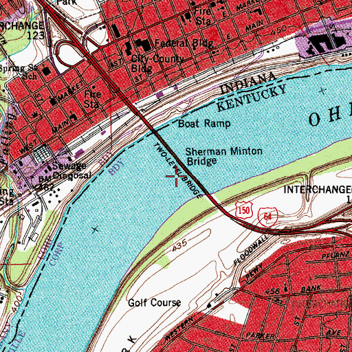 Topographic Map of Sherman Minton Bridge, IN