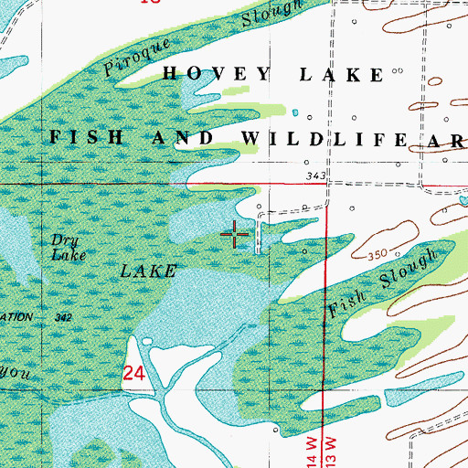 Topographic Map of Hovey Lake Fish and Wildlife Area, IN